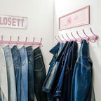Dseap Coat Rack Wall Mount - 29.5” Long 8-Tri-Hooks Heavy Duty Coat Hanger Rail Wall Hooks for Hanging Coats Hats Clothing Clothes Purse Mudroom Entryway, Pink