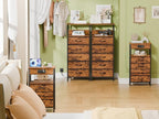 Furnulem 5 Drawers Dresser with Charging Station, Tall Night Stand with Storage Shelf, Fabric Chest of Drawers, Bedside Table for Closet, Entryway, Bedroom Furniture, 3 Ways to Use, Rustic Brown