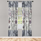 Ambesonne Geometric Floral Window Curtains Pack of 2, Classic Marble Print Ornate Leafy Flowers and Futurist Stripes, Lightweight Set with Rod Pocket, 4 Panels of - 28" x 63", Ceil Blue Laurel Green