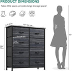 YITAHOME Cloth Dresser with 8 Drawers - Fabric Dresser for Closet, Chester Drawers for Bedroom, Hallway, Closets - Sturdy Steel Frame, Wooden Top & Easy Pull Fabric Bins, Charcoal Black Wood Grain