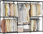 SONGMICS Portable Closet, Freestanding Closet Organizer, Clothes Rack with Shelves, Hanging Rods, Storage Organizer, for Cloakroom, Bedroom, 80.7 x 17.1 x 65.4 Inches, Black URYG035B01