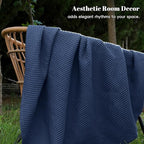 PHF 100% Cotton Waffle Weave Blanket King Size for Bed,Snag Proof Lightweight Breathable Throw for Couch,Great for Layering in Cold Weather,Machine Washable,Home Decor Gift-Navy Blue/Bright Blue