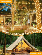 Solar String Lights Outdoor, 2 Pack 144FT 400 LED Solar Christmas Twinkle Lights Outside Waterproof Copper Wire with 8 Modes Solar Fairy Lights for Garden Tree Birthday Christmas Decor(Warm White)