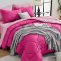 HEVUMYI Hot Pink & Baby Pink Twin-XL Comforter Set - 5-Piece All Season Bed in a Bag Twin-XL, Ultra Soft Bedding Set with Comforter, Flat Sheet, Fitted Sheet, Pillowcases, Pillow Shams