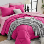 HEVUMYI Hot Pink & Baby Pink King Comforter Set - 7-Piece All Season Bed in a Bag King, Ultra Soft Bedding Set with Comforter, Flat Sheet, Fitted Sheet, Pillowcases, Pillow Shams