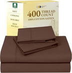 California Design Den Natural 100% Cotton King Size Sheets Set - Soft 400 Thread Count Sateen, Deep Pocket Bed Sheets, Breathable, Cooling and Durable Bedding Set - Espresso Chocolate Brown
