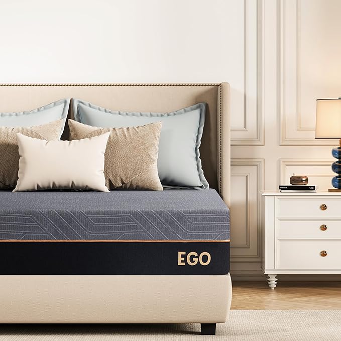 EGOHOME 12 Inch King Memory Foam Mattress for Back Pain, Cooling Copper Gel Bed in a Box, Foam Made in USA, CertiPUR-US Certified, Therapeutic Medium Firm, 76x80x12 Black