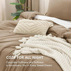 Litanika Comforters Taupe Oversized Queen Size, 3 Pieces Lightweight Solid Bedding Set & Collections, All Season Fluffy Bed Set (98x98In Comforter & 2 Pillowcases)
