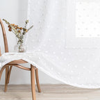 MYSKY HOME Kitchen Curtains 54 Inches Long Small Window Curtains for Bathroom Cafe Bedroom White Pom Pom Curtains for Nursery Boys Room Rod Pocket 2 Pieces Drapes 52 x 54 inch Length
