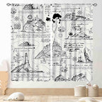 Vintage Nautical Curtains, Marine Coastal Sailboat Compass Anchor Ocean Beach Old Pirate Map Retro Window Drapery Treatments for Bedroom Living Room Kitchen Bathroom 2 Panels, 42"x63" Inch