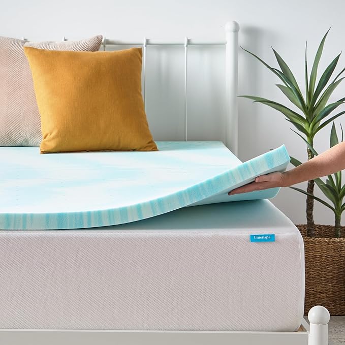 Linenspa 2 Inch Gel Swirl Memory Foam Mattress Topper – Cooling Gel Infused – Pressure Relieving Bed Topper - Mattress Pad – CertiPUR Certified - Queen Size