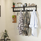 AMBIRD 34.2" Extra Long Wooden Wall Hook Rack with Shelf - Versatile and Decorative Wall-Mounted Storage with 10 Hooks for Coats, Hats, Keys, Scarves - Ideal for Entryways, Bedrooms, Closets (Black)