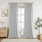 KangBang Pinch Pleated Light Grey Blackout Curtains 102 Inches Long, Linen Textured Noise Blocking Curtains for Living Room, Solid Pleat Modern Vertical Drapes with Hooks,42" W x 102" L,2 Panels