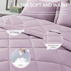 Love's cabin King Size Comforter Set Light Purple, 7 Pieces King Bed in a Bag, All Season Bedding Sets with 1 Comforter, 1 Flat Sheet, 1 Fitted Sheet, 2 Pillowcase and 2 Pillow Sham