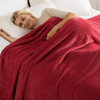 Exclusivo Mezcla Fleece Bed Blanket Queen Size, Super Soft and Warm Blankets for Couch, Sofa and Bed Waffle Textured, Cozy, Fuzzy and Lightweight (Deep Red, 90x90 Inches)