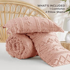 Bedsure Tufted Boho Comforter Set King Size - Pink Boho Bed Set, GentleSoft™ 3 Pieces Farmhouse Shabby Chic Embroidery Bedding, Gifts for Woman, Soft Jacquard King Comforter for All Seasons