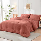 HYMOKEGE Coral Twin XL Comforter Set Seersucker 5 Pieces, All Season Luxury Bed in a Bag for Bedroom, Bedding Set with Comforter, Sheets, Pillowcase & Sham