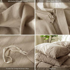 MooMee Bedding Duvet Cover Set 100% Washed Cotton Linen Like Textured Breathable Durable Soft Comfy (Solid Mocha Brown, Twin 68"x90")