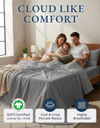 LANE LINEN Twin XL Bed Sheets Set - 100% Mercerized Organic Cotton Twin XL Sheets Set, Soft & Comfy Percale Weave, Machine wash Low Pilling Fade Resistant Luxury Hotel Style Twin XL Sheet Set - Silver