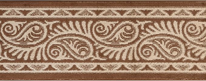 Custom Length Cut to Size Tribal Ethnic Southwestern Inspired Hallway Runner Rug, Non Slip Rubber Backed, 31 inch Wide X Customized Length, Mayan Brown, 31 inch X 20 feet