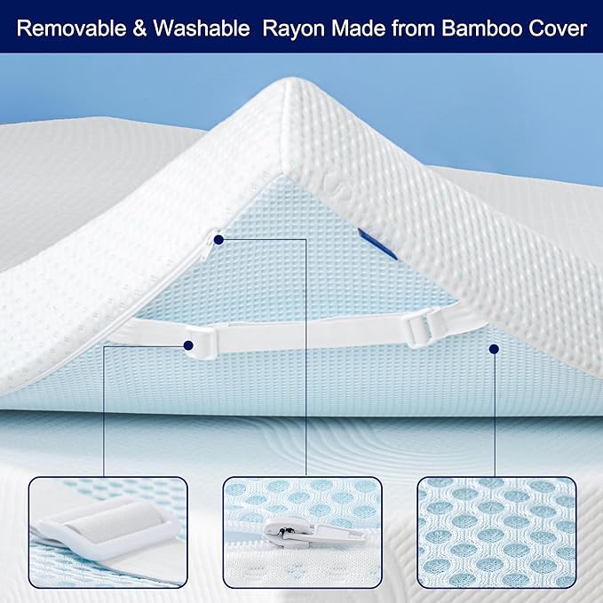 Subrtex 2 Inch Mattress Topper Cover (Only Cover) Mattress Topper Protector Bedding Rayon Made from Bamboo Removable Mattress Encasement with Zippers, Twin XL