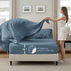 Bedsure King Size Comforter Set Mineral Blue - Bed in a Bag Bedding Set 7 Pieces, GentleSoft™ Pintuck Bed Set Gift for Family, Pinch Pleat Mineral Blue Comforter with Sheets, Pillowcases & Shams