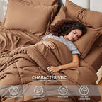 Love's cabin Twin Comforter Set Mocha Mousse, 5 Pieces Twin Bed in a Bag, All Season Bedding Sets with 1 Comforter, 1 Flat Sheet, 1 Fitted Sheet, 1 Pillowcase and 1 Pillow Sham