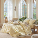 MooMee Bedding Duvet Cover Set 100% Washed Cotton Linen Like Textured Breathable Durable Soft Comfy (Heathered Butter Yellow, Super King 108"x98")