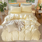 MooMee Bedding Duvet Cover Set 100% Washed Cotton Linen Like Textured Breathable Durable Soft Comfy (Heathered Butter Yellow, Super Queen 90"x98")