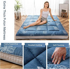 MAXYOYO Grey Cactus Pattern Queen Size Futon Mattress, Quilted Bed Mattress Topper, Extra Thick Folding Sleeping Pad, Breathable Floor Lounger, Guest Bed for Camping, Couch