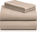 LuxClub 4 PC California King Sheet Set, Breathable Luxury Bed Sheets, Deep Pockets Wrinkle Free Cooling Sheets Machine Washable Hotel Bedding Silky Soft - Light Khaki Cal King