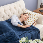 Bedsure Cooling Cotton Waffle Weave Blanket - Lightweight Breathable Blanket of Rayon Derived from Bamboo for Hot Sleepers, Luxury Throws for Bed, Couch and Sofa, Navy, 50x70 Inches