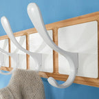 SKOLOO Coat Rack Wall Mount - Scandi-Style Wooden Carved-Block Coat Hook, Wall Coat Hanger with 10 Hooks for Hanging Coats, Hats, Clothing, Scarfs, Natural & White