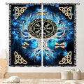 Tree of Life Curtains, Vikings Celtic Nordic Life Tree Scandinavian Aesthetic Mythology Blue Window Drapery Treatments for Bedroom Living Room Bathroom 2 Panels, 42"x54" Inch