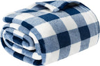 PAVILIA Buffalo Check Fleece Throw Blanket | Blue White Checkered Plaid Flannel Blanket | Soft Velvet Lightweight Microfiber Blanket for Couch Sofa | 50x60 Inches Checker Navy