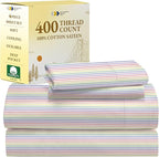 California Design Den Rainbow Striped King Size Sheets Set - Luxury 400 Thread Count Sateen, Natural 100% Cotton Sheets, Deep Pockets, Cooling and Durable Bedding Set - Rainbow Striped