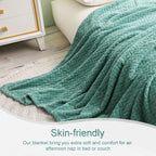 Exclusivo Mezcla Fleece Queen Size Blanket for Bed, 90x90 Inches Soft Cozy Jacquard Flannel Blankets, Lightweight Fuzzy Plush Warm for Winter, Celadon
