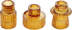 Vixdonos Taper Glass Candlestick Holders Tealight Candle Holders for Table Centerpieces, Wedding Decor and Dinner Party (3 Pcs, Amber)