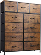 WLIVE Storage Organizer Unit with 11 Fabric Bins, Storage Drawers Organizer with Steel Frame, Tall Storage Tower Organizaton for Living Room, Hallway, Office, Rustic Brown
