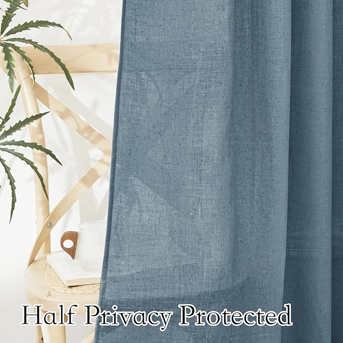 RYB HOME Extra Wide Semi Sheer Curtains, Grommet Easy Sliding Room Divider for Office Bedroom Separation, Large Window Curtains for Sliding Glass Door, Stone Blue, W 100 x L 84, 1 Pcs