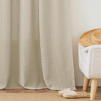 RYB HOME Flax Linen Sheer Curtains 108 inches Long, Vertical Light Filtering Privacy Protection Modern Decor Drapes for Living Room Kitchen Dining Room, W 60 inch x L 108 inch, Beige, 1 Pc