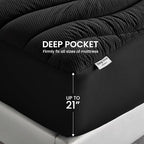 SLEEP ZONE Full Size Cooling Mattress Topper for Double Bed, Premium Zoned Cool Mattress Pad Cover, Padded Mattress Protector Breathable Washable, Deep Pocket 8-21" (Black, Full)