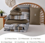 Cottolester Brown Comforter Set Queen Size,Boho Fall Bed in a Bag 8 Pieces,Paisley Soft Microfiber Bedding Comforter Set