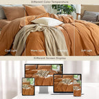 MooMee Bedding Duvet Cover Set 100% Washed Cotton Linen Like Textured Breathable Durable Soft Comfy (Solid Burnt Orange, Super Queen 90"x98")