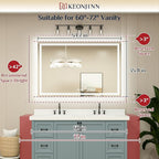 Keonjinn 55 x 36 Inch Bathroom LED Mirror, Oversized Lighted Bathroom Mirror, UL Listed LED Driver, HD Tempered Glass, Easy Installation, Anti-Fog, Memory Dimmable 6000K, CRI 90+(Horizontal/Vertical)