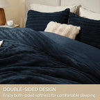 BEDELITE Fleece King Comforter Set -Super Soft & Warm Fluffy Navy Faux Fur Bedding, Luxury Fuzzy Heavy Bed Set for Winter with 2 Pillow Cases