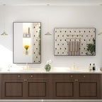 28x32 Inch Black Rectangle Bathroom Mirror, Matte Black Framed Vanity Mirror for Wall, Square Corner, Anti-Rust, Hangs Horizontally or Vertically