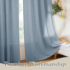 RYB HOME Elegant Semi Sheer Curtains for Nursery Kids Room, Linen Blended Burlap Fabric Light Filtering Breathable Bohemian Home Decor for Living Room Bedroom, Dusty Blue, W 100 x L 90, 1 Pc