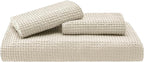 Bedsure Cotton Duvet Cover Set - 100% Cotton Waffle Weave Beige Duvet Cover Oversized Queen Size, GentleSoft™ and Breathable Bedding Set for All Season, 3 Pieces, 98"x98"