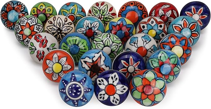 Cabinet Multicolor Assorted Ceramic Drawer Pull Handle Kitchen Cupboard Wardrobe Knob Boho Room Decorative Furniture Hardware Dresser Drawers Knobs-Pack of 6